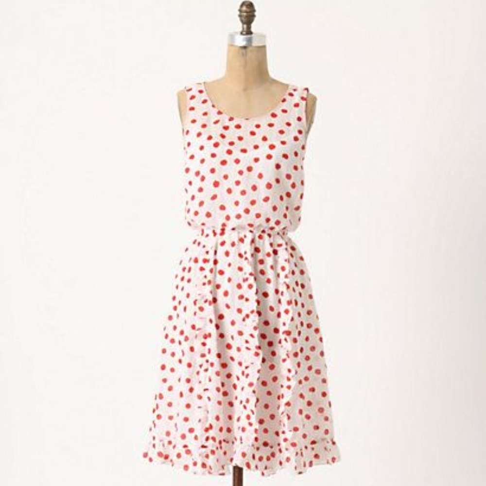 Anthropologie Postmark Cerise Linen Polka Dot Dress